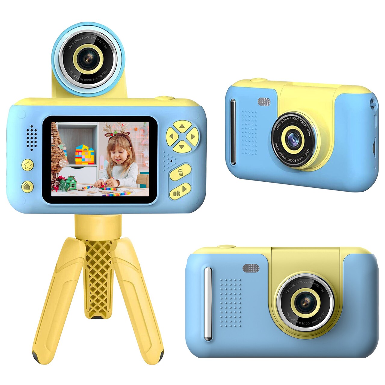 Kids Digital Camera 40Mp With Flip Lens 2.4In Screen Tripod 32G Card Pink Blue